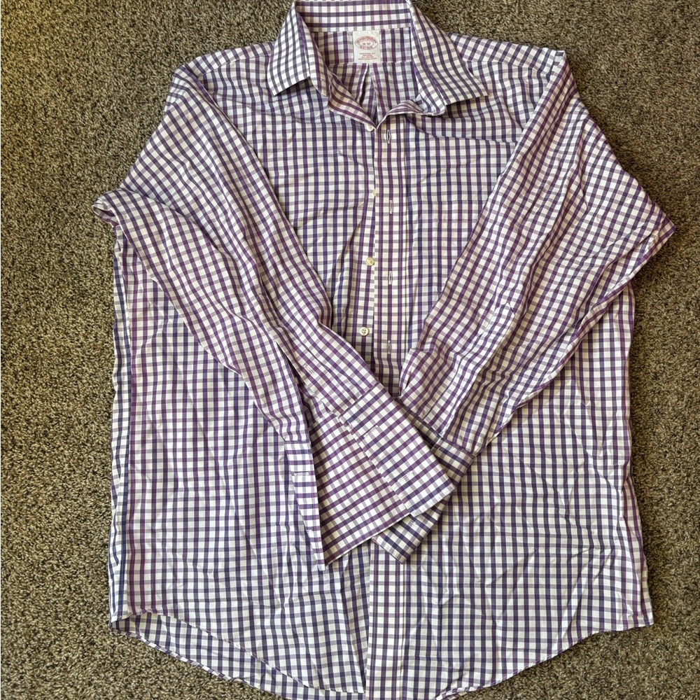 Brooks Brothers Purple Dress Shirt with Checkered Pattern